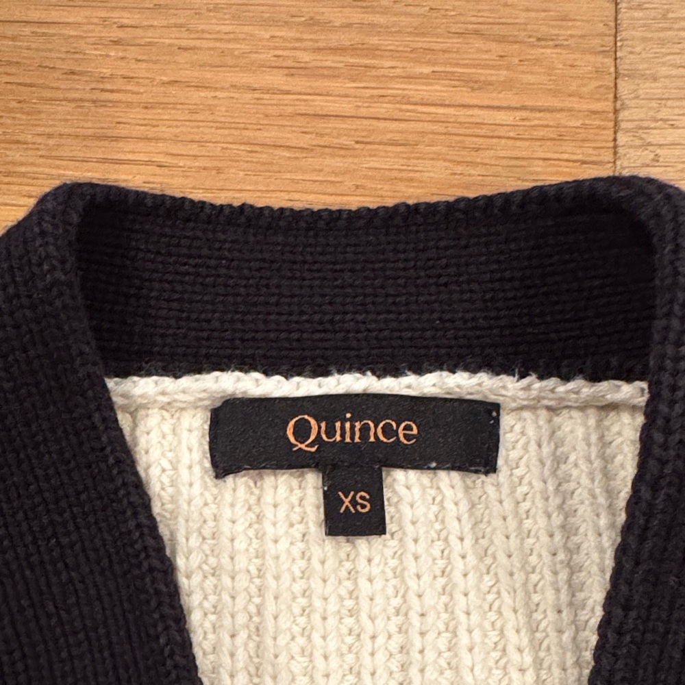 Quince Classic Fisherman Black and Cream Striped Cardigan - Picture 2 of 3